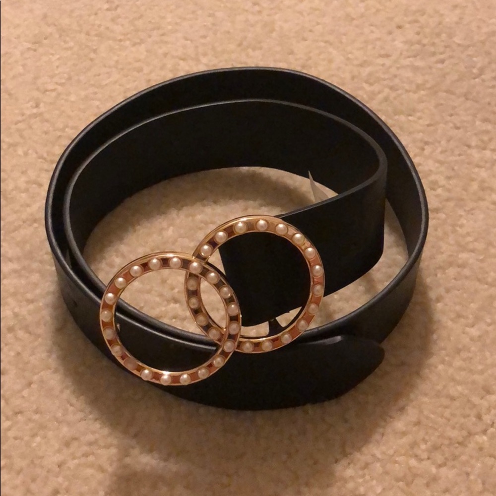 Black Leather belt with gold attachment